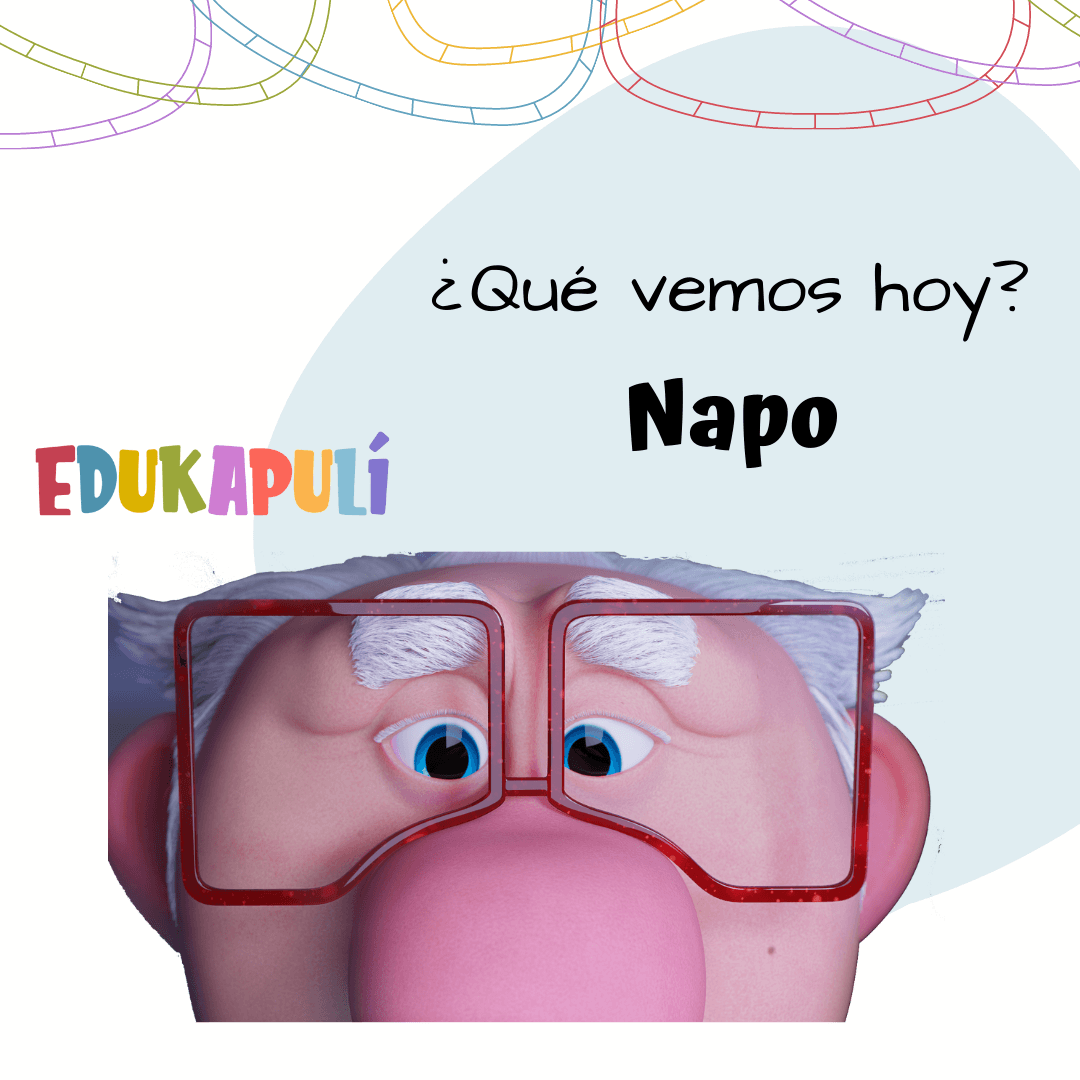 ilustración del corto Napo señor anciano con lentes muy grandes viendo de frente