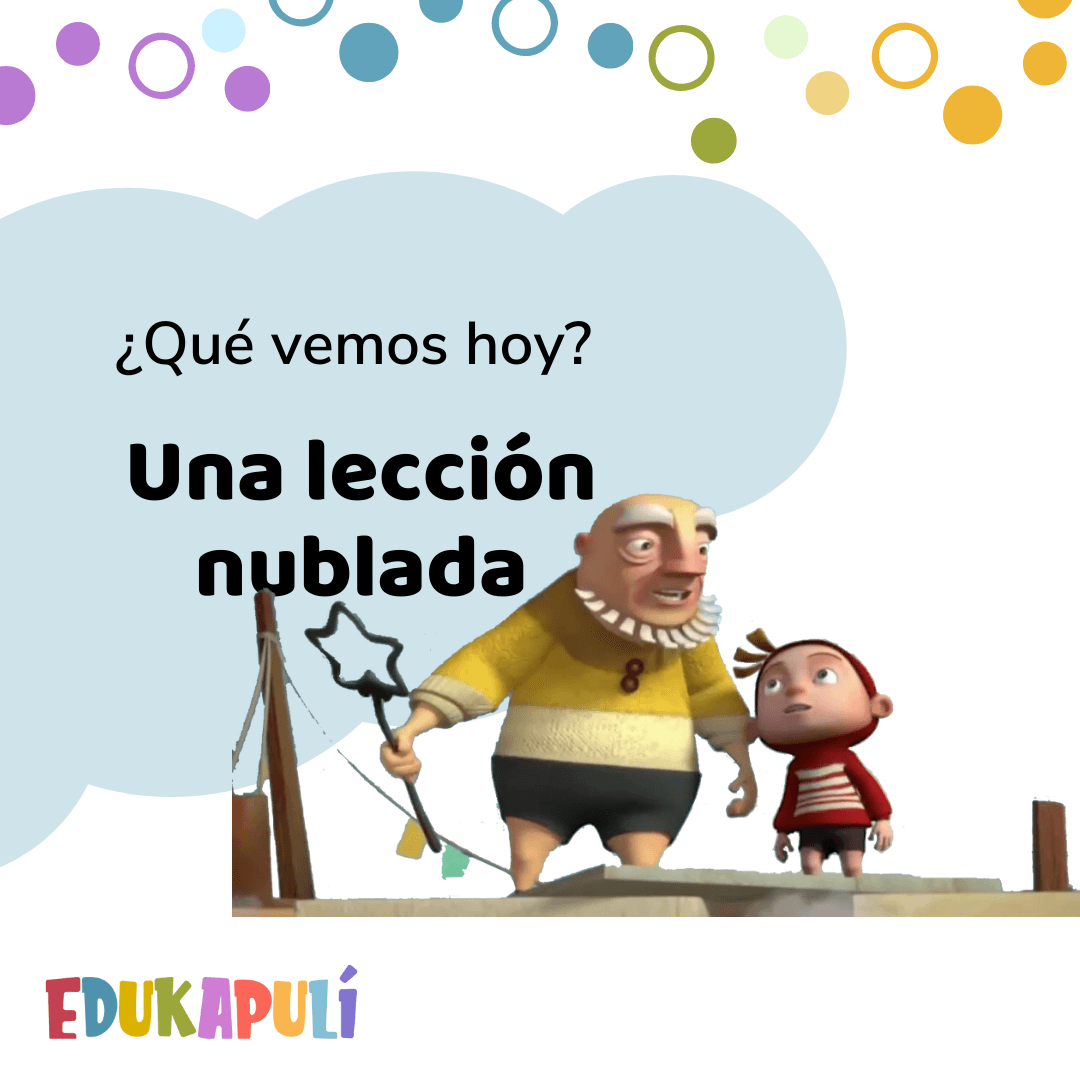 ilustración del corto una lección nublada, niño y abuelo parados juntos como si estuvieran conversando